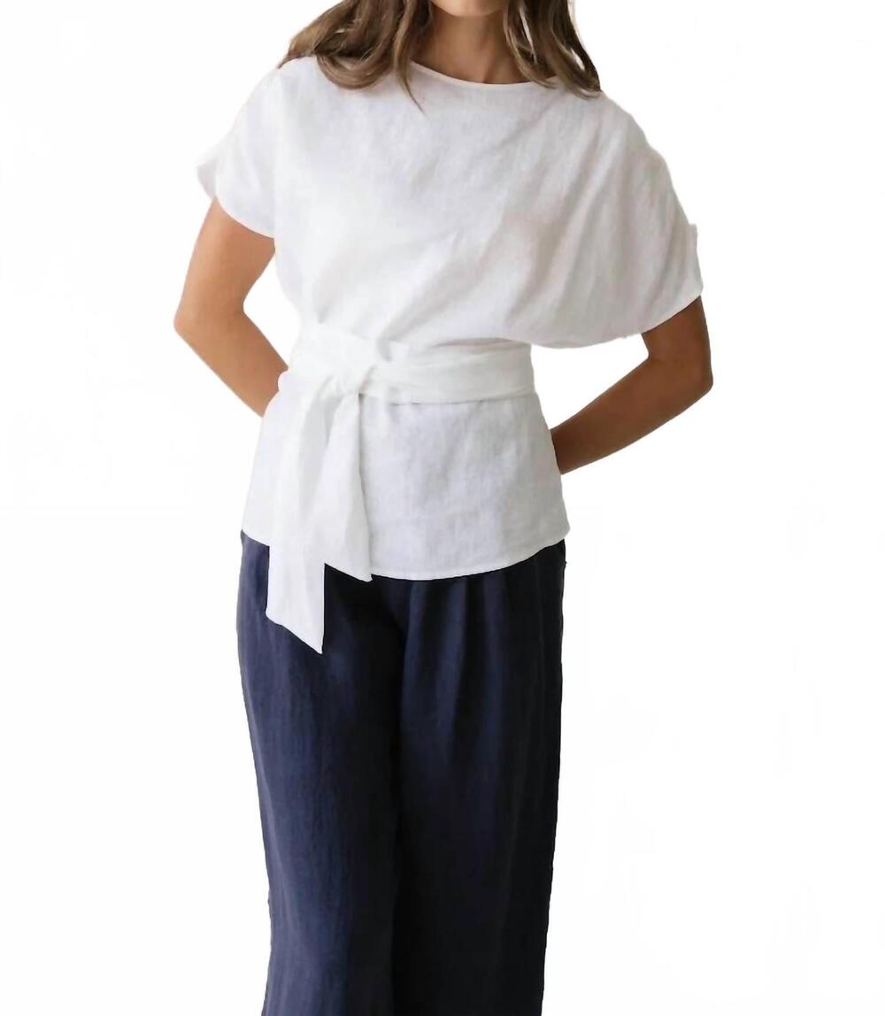 NEW NATALIE BUSBY soft tie top in linen white